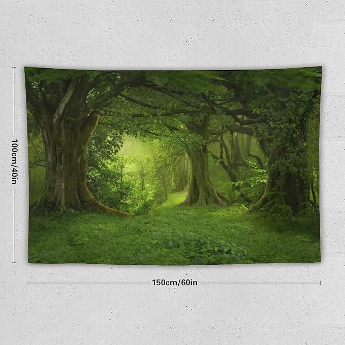 ZhiRain Landscape Forest Tapestry Wall Hanging Tropical Jungle Green Trees Foliage Woodland Nature Tapestries Home Decor for Living Room Bedroom Apartment Farmhouse Dorm 40"x60"