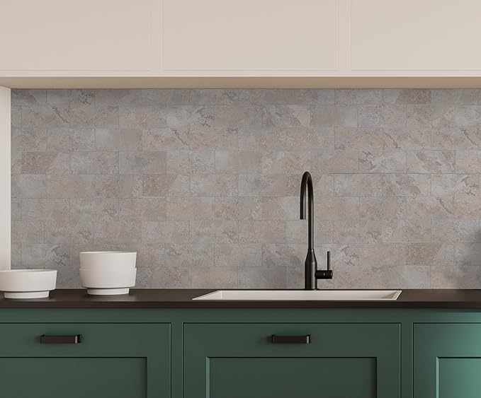 20-Pack Peel and Stick Tile Backsplash 12"X12" PVC Wall Tiles, Stick on Backsplash for Kitchen, Bathroom Tile, Fireplace Décor, Laundry Table, Stair Decals in Beige Stone Rocks