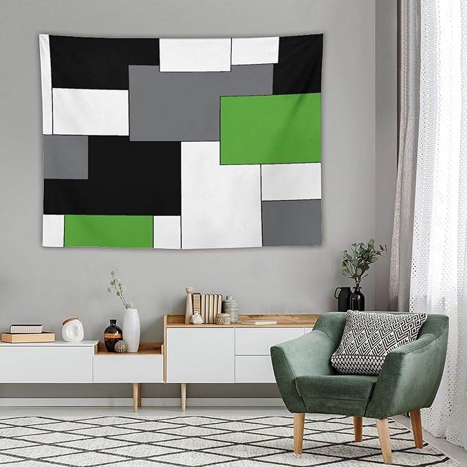 ZhiRain Black,Grey,Green,White Tapestry Wall Hanging Geometry Pattern Digital Print Multicolor Tapestries Home Decor for Living Room Bedroom Farmhouse Apartment Dorm 60"x80"