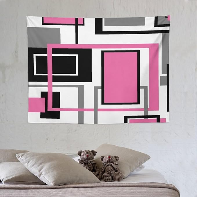 ZhiRain Modern Pink Tapestry Wall Hanging Geometric Pink Gray Black Tapestries Home Decor for Living Room Bedroom Farmhouse Apartment Dorm 30"x40"
