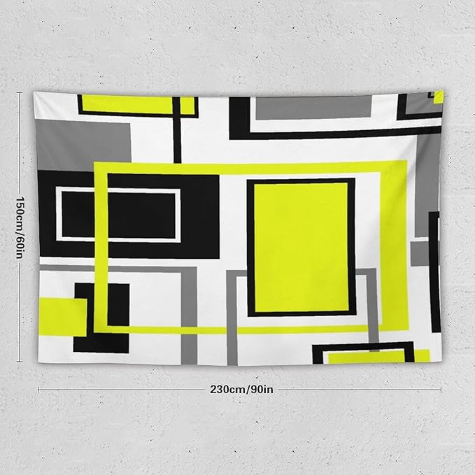 ZhiRain Yellow Geometric Tapestry Wall Hanging Yellow Modern Black And Gray Tapestries Home Decor for Living Room Bedroom Farmhouse Apartment Dorm 60"x90"