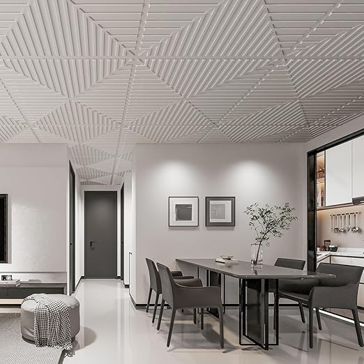 Art3d 24-Pack Drop Ceiling Tiles 2x2 FT, PVC 3D Textured Panels for Interior Wall Decor Living Room Bedroom Office, 24x24 Inch, White