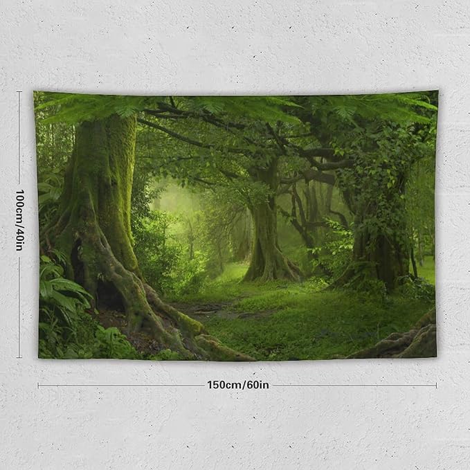 ZhiRain Misty Forest Tapestry Wall Hanging Green Tree in Jungle Forest Nature Scenery Woodland Backdrop Tapestries Home Decor for Living Room Bedroom Farmhouse Apartment Dorm 40"x60"