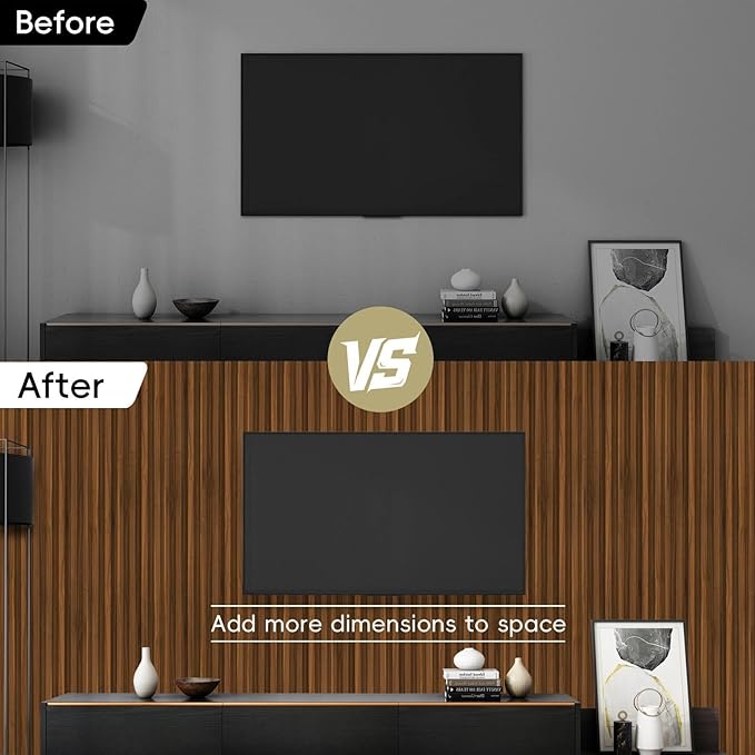 18Pack WPC Wainscoting Panels, 48.2 x 6.2 Inches 3D Accent Wall Panels for Interior Wall Decor, Fluted Wood Paneling for Living Room, TV Background, Office, Bedroom (Teak)