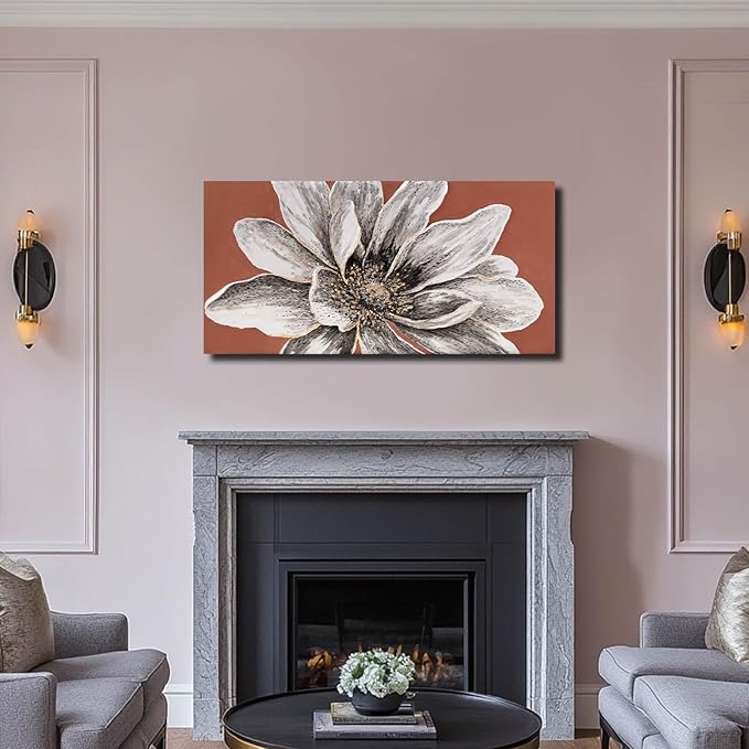 ZHENGYIN Hand-Painted White Flower Canvas Wall Art, Textured Floral Artwork, Modern Farmhouse Wall Decor for Bedroom Living Room Entryway, 20×40 in