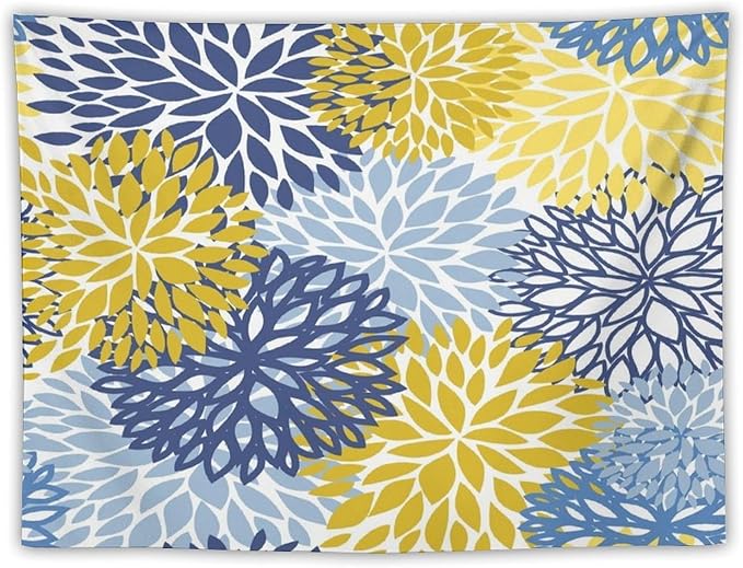 ZhiRain Blue Yellow Floral Tapestry Wall Hanging Boho Dahlia Chrisanthemum Flowers Pattern Tapestries Home Decor for Living Room Bedroom Farmhouse Apartment Dorm 30"x40"