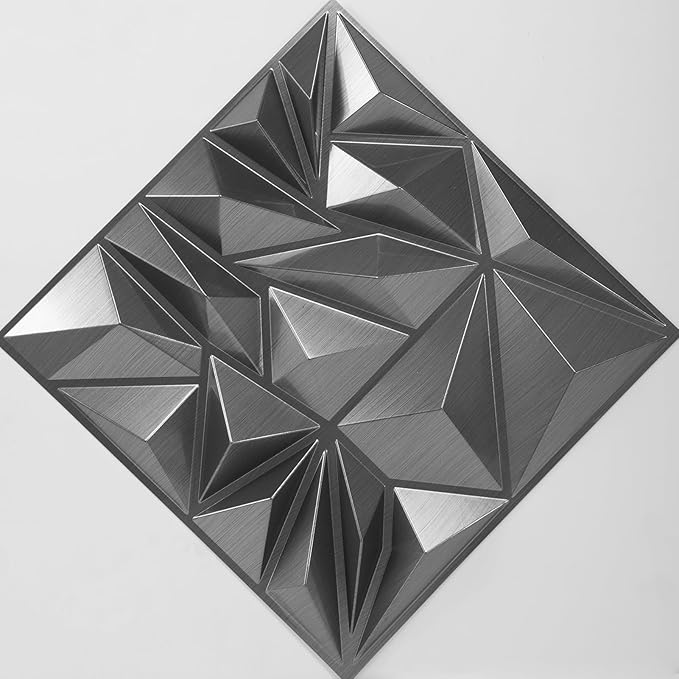 Art3d 33-Pack 3D Wall Panels - Diamond Textured Feature Paneling for Gaming, Living Room, TV Wall - 12 x 12 inch Silver