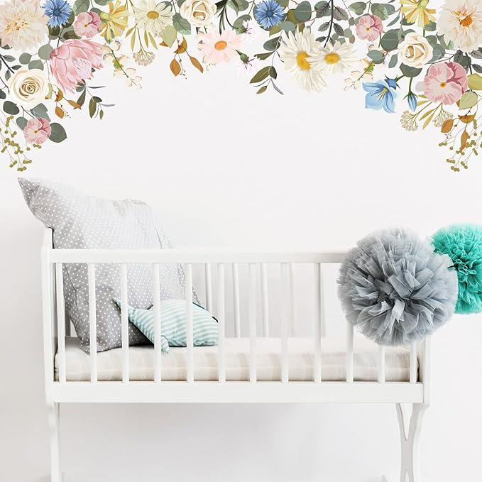 Zonon 6 Pcs Flowers Wall Decals Stickers Vinyl Removable Peel and Stick Colorful Dragonflies Floral Wall Murals Decor for Bedroom Living Room Nursery(Vintage)