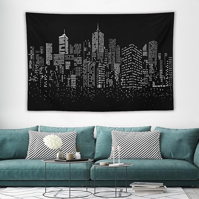 ZhiRain New York City Landscape Tapestry Wall Hanging Black Night America Modern Cityscape Tapestries Home Decor for Living Room Bedroom Apartment Farmhouse Dorm 60"x90"