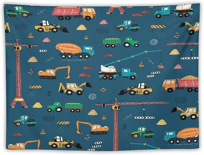 ZhiRain Cartoon Truck Print Tapestry Wall Hanging for Kids Room, Bucket Truck Tapestries Home Decor for Living Room Bedroom Apartment Farmhouse Dorm 30"x40"