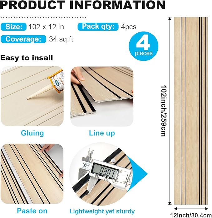 Art3d 4-Pack Glue-On Wall Panels, Wood Grain Texture Interior Wall Decor, 104"x12" Recycled Polystyrene Wainscoting Panels, Low Emission for Living Room Bedroom,Natural Oak