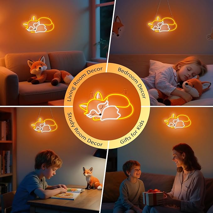 YuanDian Fox Neon Sign, Animal Neon Lights for Bedroom Living Room Wall Decor, Birthday Party Gifts for Kids Adults People Who Like Foxes