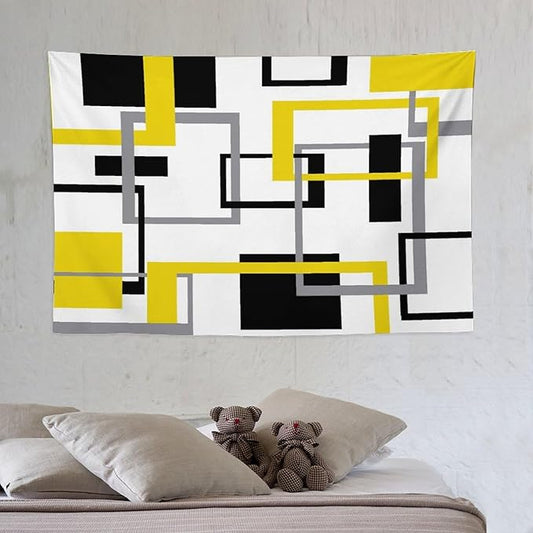 ZhiRain Yellow Black Geometric Tapestry Wall Hanging Neutral Abstract Modern Tapestries Home Decor for Living Room Bedroom Apartment Farmhouse Dorm 40"x60"