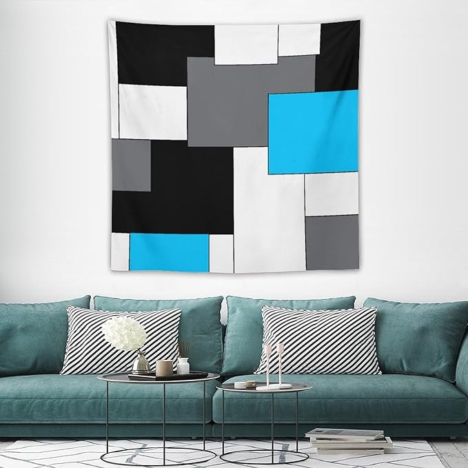 ZhiRain Black,Grey,Sky Blue,White Tapestry Wall Hanging Geometry Pattern Digital Print Multicolor Tapestries Home Decor for Living Room Bedroom Farmhouse Apartment Dorm 60"x60"
