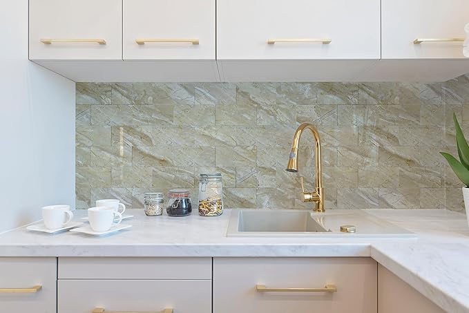 Yipscazo Peel and Stick backsplash 3 x 6 Inches 3D PVC Composite Wall Tile Stick on Backsplash Tile for Kitchen Bathroom, Laundry Room, Fireplace(Polished Beige, 160 Pieces)