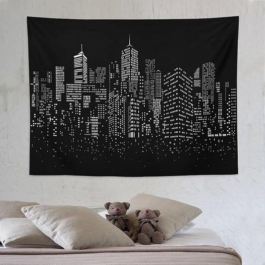 ZhiRain New York City Landscape Tapestry Wall Hanging Black Night America Modern Cityscape Tapestries Home Decor for Living Room Bedroom Apartment Farmhouse Dorm 60"x80"