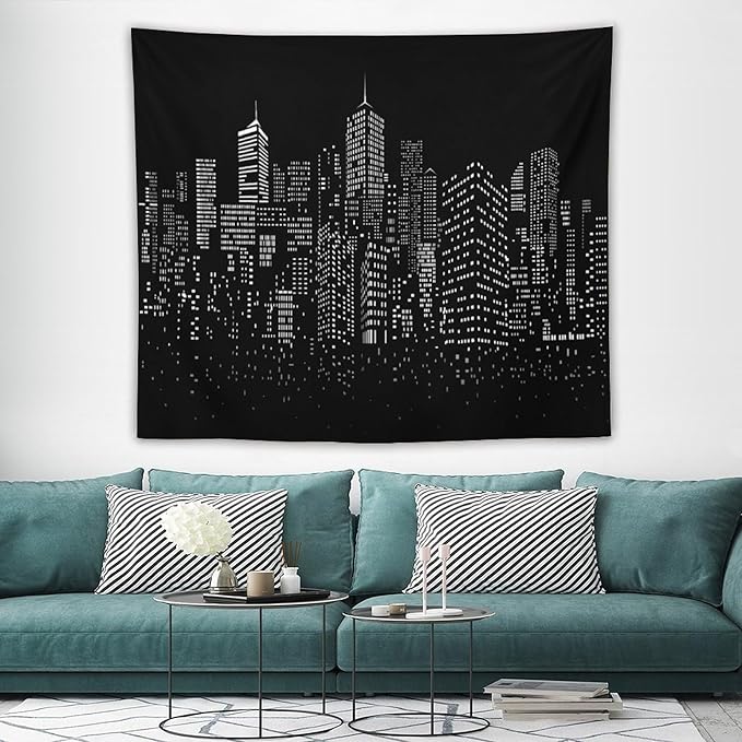 ZhiRain New York City Landscape Tapestry Wall Hanging Black Night America Modern Cityscape Tapestries Home Decor for Living Room Bedroom Apartment Farmhouse Dorm 50"x60"