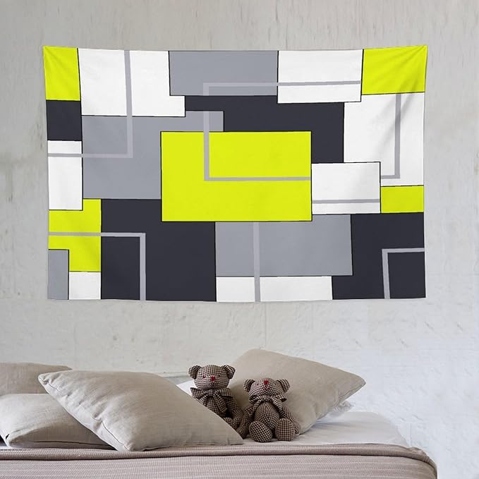 ZhiRain Yellow Gray Tapestry Wall Hanging Modern Black White Geometric Abstract Aesthetic Tapestries Home Decor for Living Room Bedroom Farmhouse Apartment Dorm 40"x60"