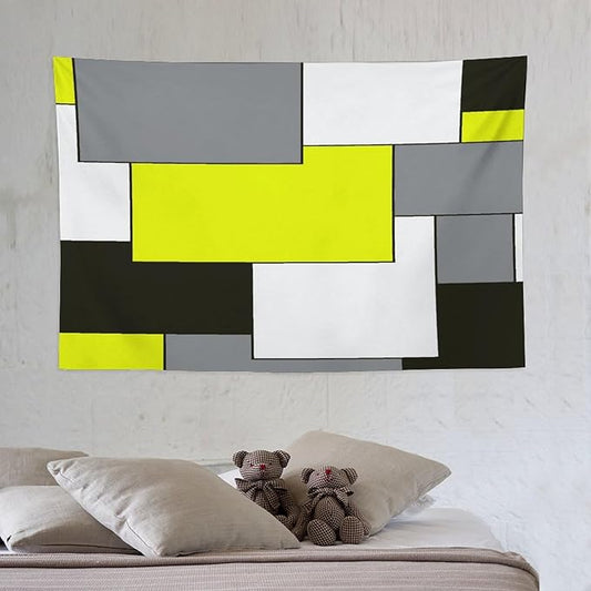 ZhiRain Modern Geometry Tapestry Wall Hanging Yellow And Gray Black Tapestries Home Decor for Living Room Bedroom Farmhouse Apartment Dorm 40"x60"