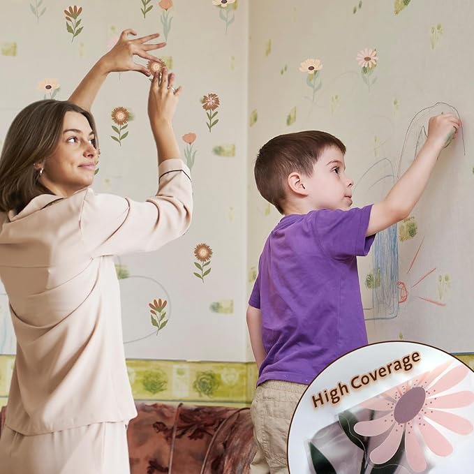 12Sheet Boho Wall Decals, 72Pcs Cute Flower Wall Decals, Flower Vinyl Walls Decal, Peel and Stick Floral Walls Decal, Bedroom Stickers for Girls Bedroom, Nursery, Classroom, Nursery