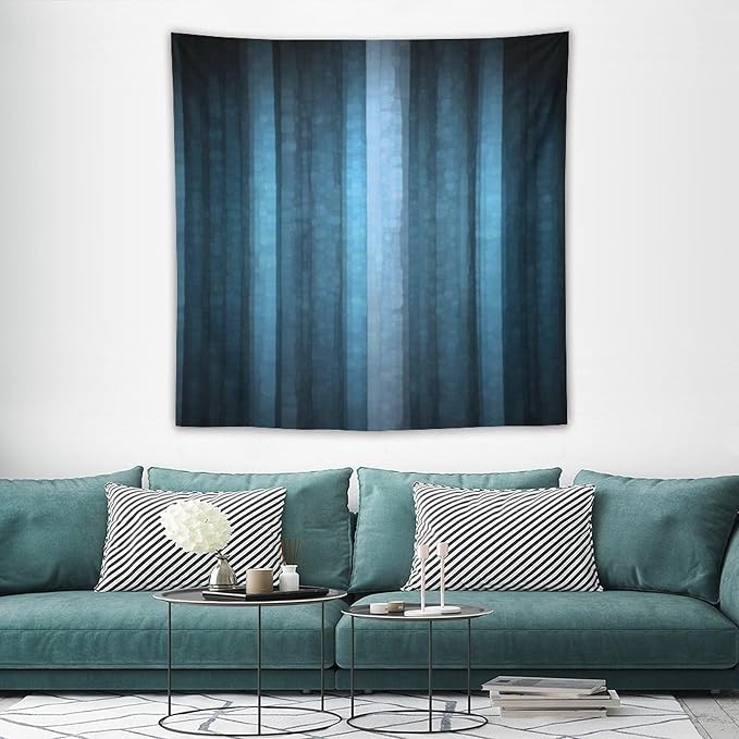 ZhiRain Blue Striped Tapestry Wall Hanging Modern Elegant Neon Blue Abstract Mosaic Glass Texture Dark Stripe Art Tapestries Home Decor for Living Room Bedroom Apartment Farmhouse 60"x60"