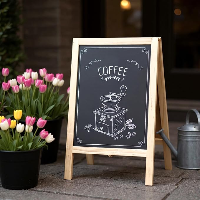 2 Pcs 15.7 x 9.8 Inch Small Chalkboard Signs Chalkboard Easel Tabletop Menu Wooden A Frame Sandwich Board Double Sided with 2 Erasers for Bar Wedding Parties Display Home Decor Sidewalk (Wooden)