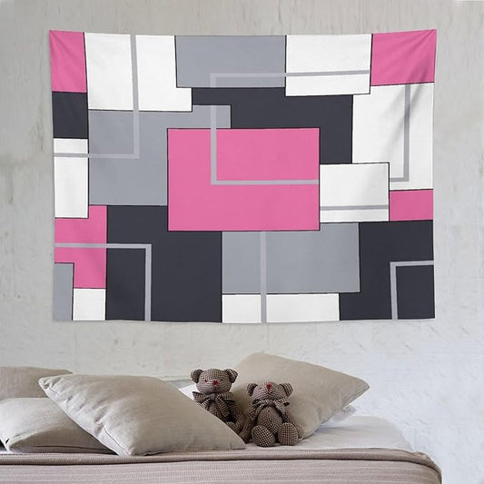 ZhiRain Pink Gray Tapestry Wall Hanging Black White Modern Geometric Abstract Aesthetic Tapestries Home Decor for Living Room Bedroom Farmhouse Apartment Dorm 60"x80"