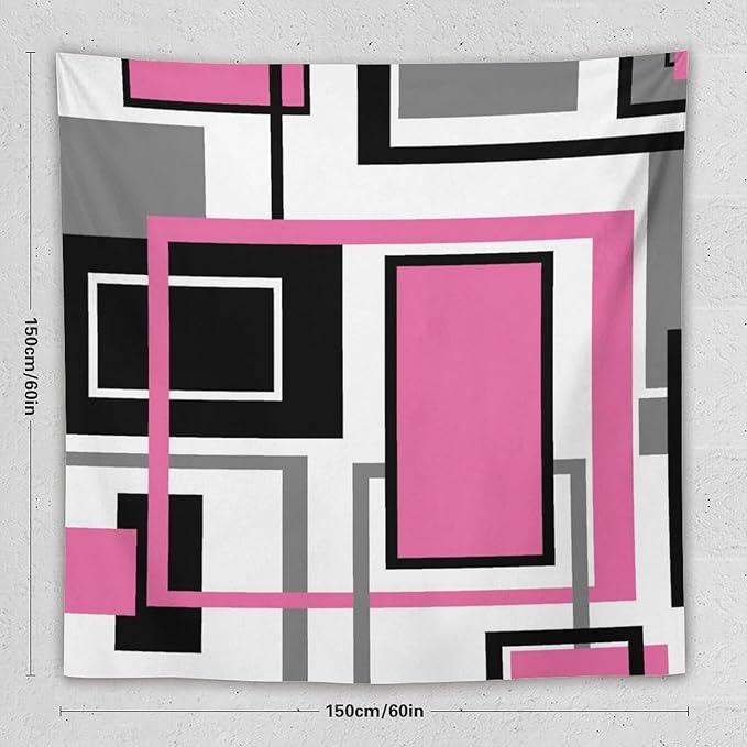 ZhiRain Modern Pink Tapestry Wall Hanging Geometric Pink Gray Black Tapestries Home Decor for Living Room Bedroom Farmhouse Apartment Dorm 60"x60"