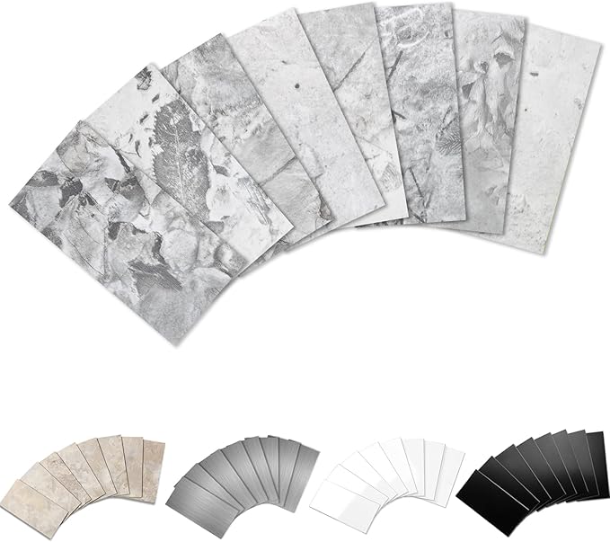 Yipscazo Peel and Stick backsplash 3 x 6 Inches 3D PVC Composite Wall Tile Stick on Backsplash Tile for Kitchen Bathroom, Laundry Room, Fireplace(Gray Granite, 100 Pieces)