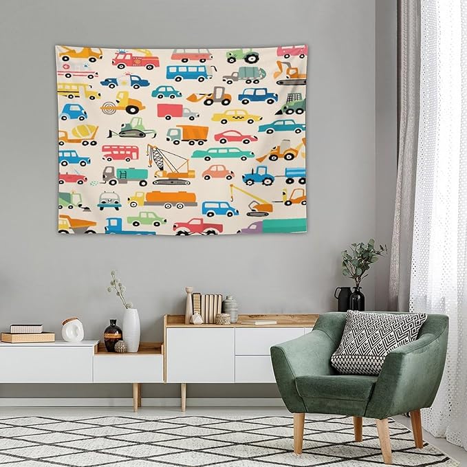 ZhiRain Cartoon Cars Print Tapestry Wall Hanging Cartoon Shovel And Trucks Tapestries Home Decor for Living Room Bedroom Apartment Farmhouse Dorm 30"x40"
