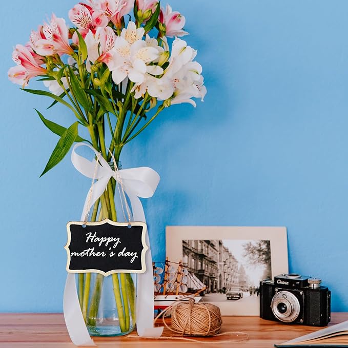 10 Pcs Mini Chalkboard Signs for Food 6.3 X 4.72 in Reusable Small Hanging Chalk Board Sign Erasable, Wooden Blackboard Labels for Party Buffet Name Tags for Message Board Signs, Price, Plants Black