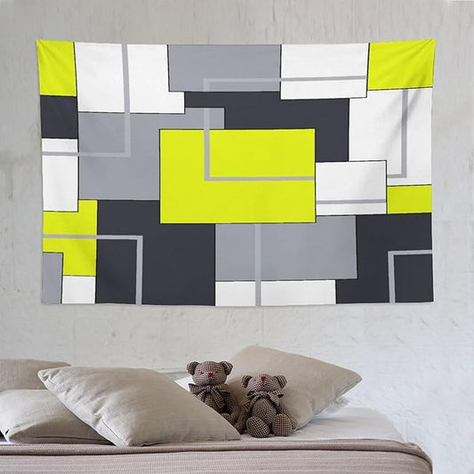 ZhiRain Yellow Gray Tapestry Wall Hanging Modern Black White Geometric Abstract Aesthetic Tapestries Home Decor for Living Room Bedroom Farmhouse Apartment Dorm 60"x90"