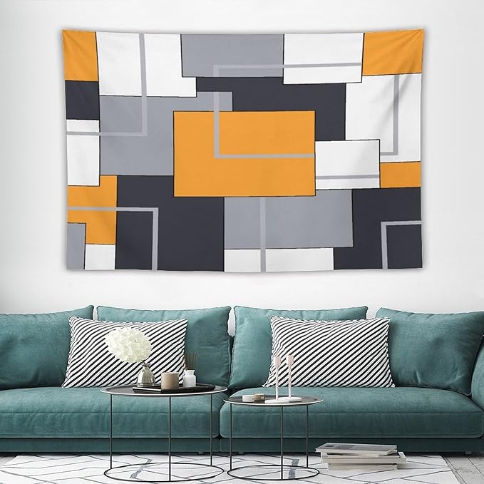 ZhiRain Orange Tapestry Wall Hanging Modern Black White Gray Geometric Abstract Aesthetic Tapestries Home Decor for Living Room Bedroom Farmhouse Apartment Dorm 60"x90"