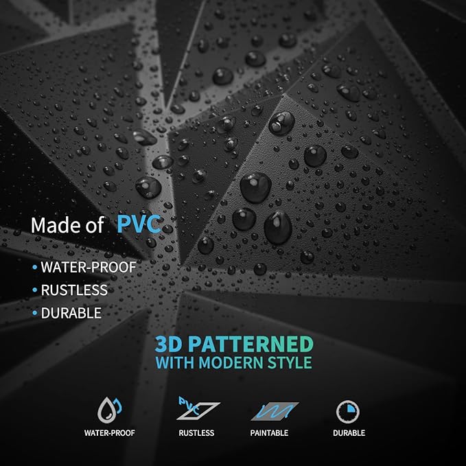 Art3d 50-Pack 3D Wall Panels for Interior Wall Decor, Modern Diamond Textured Accent Wall Paneling for Gaming Living Room TV Wall Background, 12 x 12 inch Black