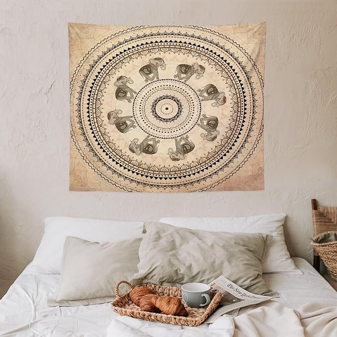 AAVEUP Indian Hippie Bohemian Psychedelic Tapestry Bohemian Brown Abstract Geometric Mandala Flower Vintage Elephant Texture Tapestries for Bedroom Dorm Living Room Decor 50x60in