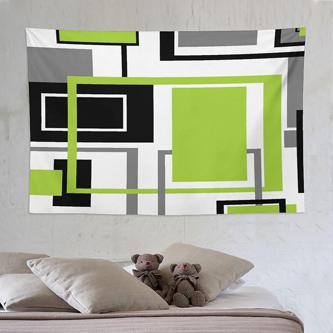 ZhiRain Modern Green Tapestry Wall Hanging Geometric Green Gray Black Tapestries Home Decor for Living Room Bedroom Farmhouse Apartment Dorm 60"x90"