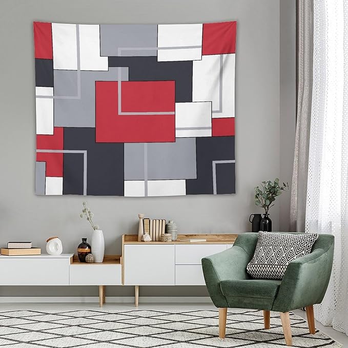 ZhiRain Red Gray Tapestry Wall Hanging Modern Black White Geometric Abstract Aesthetic Tapestries Home Decor for Living Room Bedroom Farmhouse Apartment Dorm 50"x60"