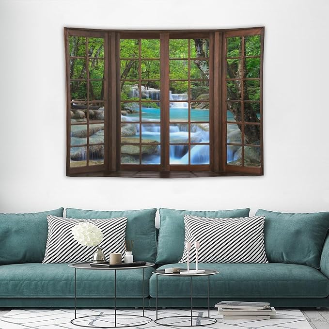 ZhiRain Waterfall Tree Landscape Tapestry Wall Hanging Natural Scenery Forest Garden Spring Stone River Tapestries Home Decor for Living Room Bedroom Apartment Farmhouse Dorm 30"x40"