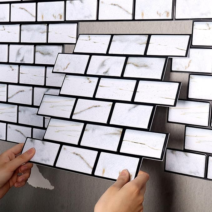 3D Wall Panels,3D Brick Wallpaper Peel and Stick,Faux Brick Wall Panel,10PCS of 11.8" x 11.8" White Brick Wallpaper Stick on Tile for Kitchen, Bedroom, Living Room,TV Background.