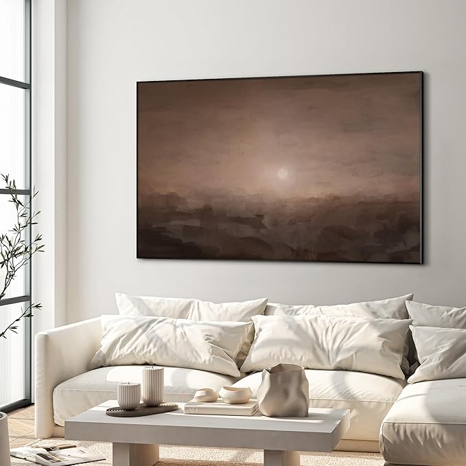 36"x60" XL Framed Wall Art - Decor Sunset Landscape Soft Brown Horizon (Frame Assembly Required)