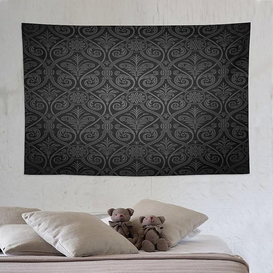 ZhiRain Damask Tapestry Wall Hanging Antique Baroque Pattern with Mild Ombre Shade Gothic Victorian Style Tapestries Home Decor for Living Room Bedroom Farmhouse Apartment Dorm 60"x90"