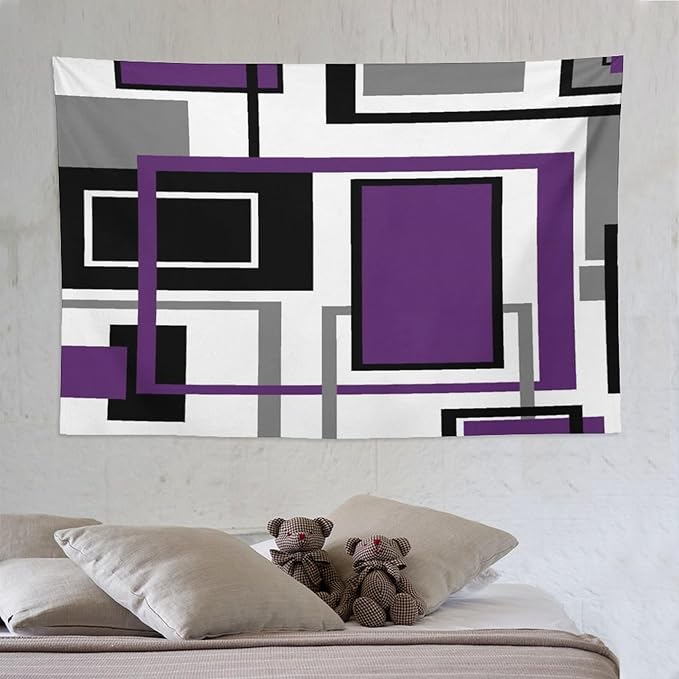 ZhiRain Purple Modern Tapestry Wall Hanging Geometric Purple Gray Black Tapestries Home Decor for Living Room Bedroom Farmhouse Apartment Dorm 60"x90"