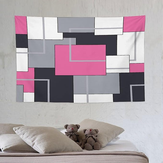 ZhiRain Pink Gray Tapestry Wall Hanging Black White Modern Geometric Abstract Aesthetic Tapestries Home Decor for Living Room Bedroom Farmhouse Apartment Dorm 40"x60"