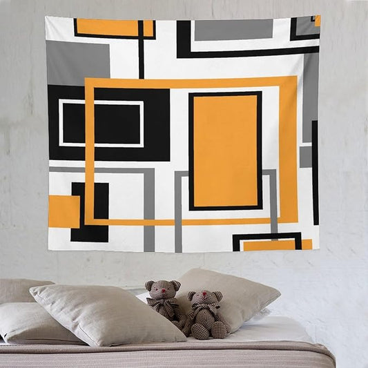 ZhiRain Modern Orange Tapestry Wall Hanging Geometric Gray Abstract Black And Grey Tapestries Home Decor for Living Room Bedroom Farmhouse Apartment Dorm 50"x60"
