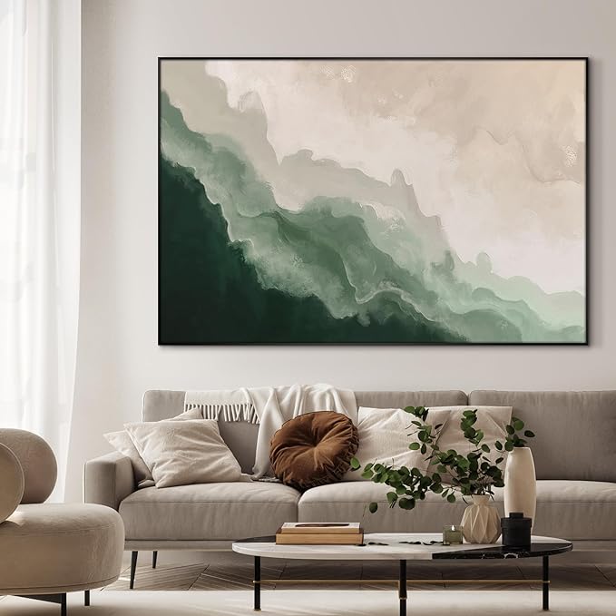 46"x72" XL Framed Wall Art - Soothing Ocean Waves Minimalist (Frame Assembly Required)