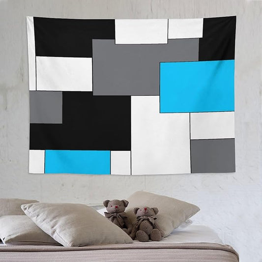 ZhiRain Black,Grey,Sky Blue,White Tapestry Wall Hanging Geometry Pattern Digital Print Multicolor Tapestries Home Decor for Living Room Bedroom Farmhouse Apartment Dorm 60"x80"