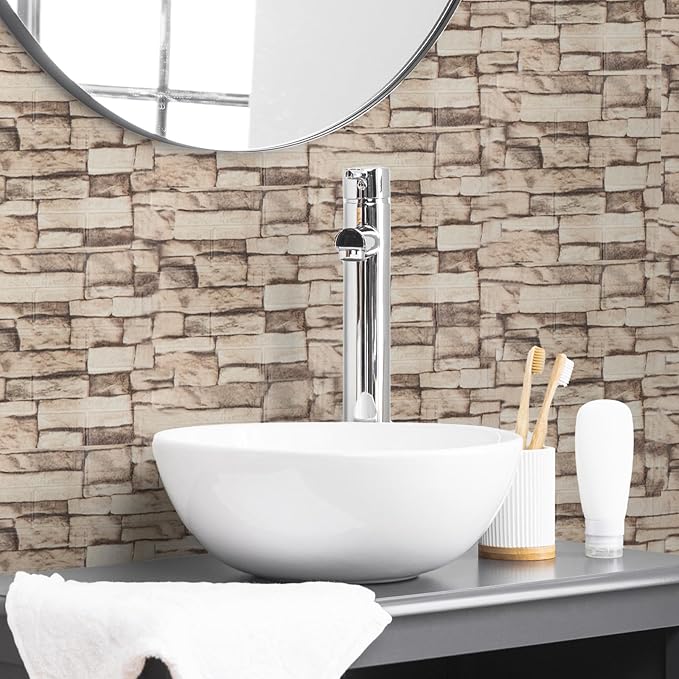 20PCS 3D Wall Panels Peel and Stick Foam, Self-Adhesive Decorative 3D Brick Wallpaper Wall Covering, Faux Stone Wall Panel Foam Brick for Living Room, Kitchen, Bathroom