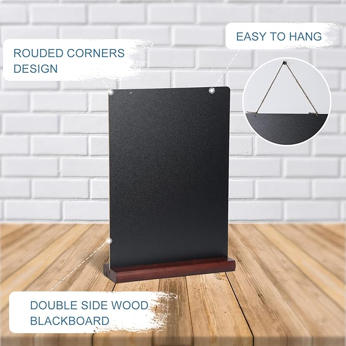 11.7x16.5 Inch Tabletop Chalkboard with Wood Base, Menu Chalkboard Stand, Message Board, Bar and Special Event Decorations, Hanging Double-Sided Chalkboards Sign for DIY Home Decoration-Walnut