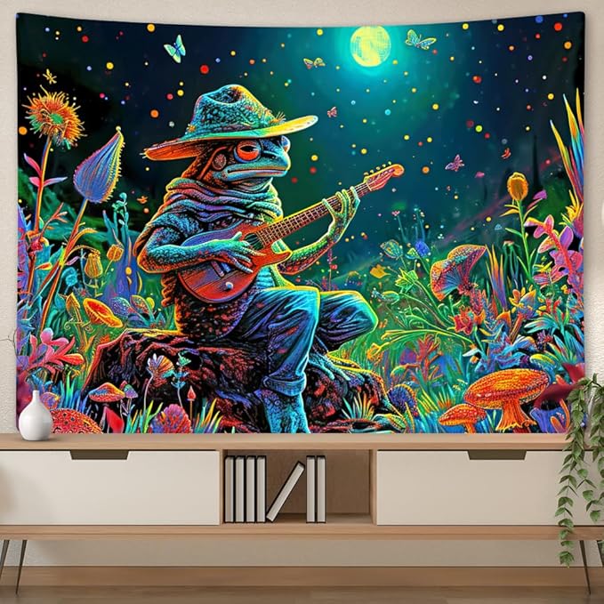 YDIDIAN Trippy Psychedelic Frog Wall Decor, Medieval Fantasy Animals Tapestry, Wall Hanging for Home College Dorm Living Room, Panels 60 x 40IN
