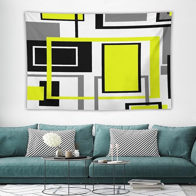 ZhiRain Yellow Geometric Tapestry Wall Hanging Yellow Modern Black And Gray Tapestries Home Decor for Living Room Bedroom Farmhouse Apartment Dorm 40"x60"